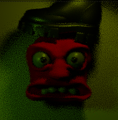 a red head in old 90s look is talking, a black boot is pressed against it.