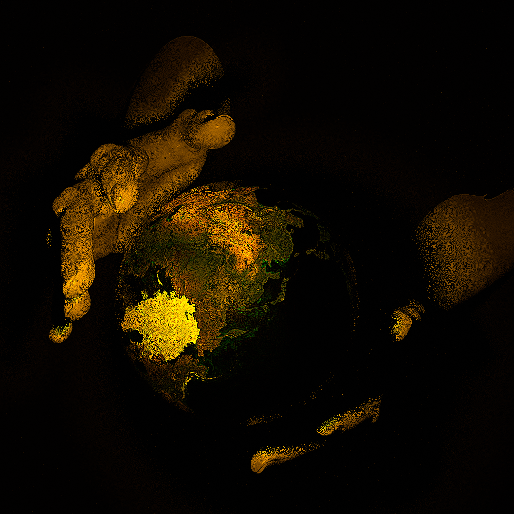 two hands holding the earth in old style